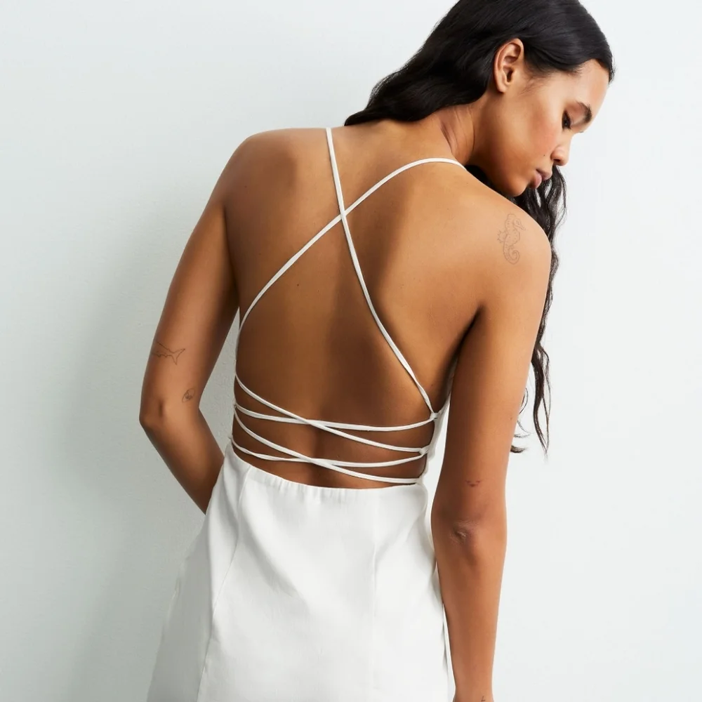 NWT Zara Linen Blend Midi Slit Front Strappy Dress - Picture 10 of 16